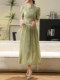 New Chinese-Style National Style Green Jacquard Dress for Women, 2024 Summer New Fashion Improved Ultra-Elegant Waist-Cinching Dress