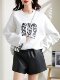 Letter Print Crew Neck Loose Casual Sweatshirt for Women 2023 Autumn New Zebra Pattern Versatile Jacket Crossbody Bag