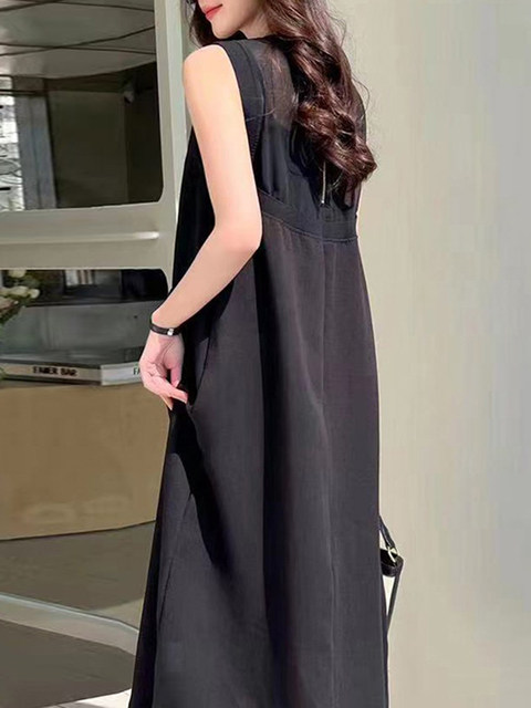 French-Style Sleeveless Long Dress for Women, 2024 Summer New Style, High-End Little Black Dress, Loose and Slimming Dress