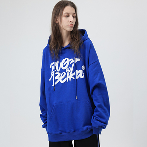 国潮蓝色卫衣女印花bf宽松薄款早秋上衣