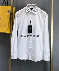 Рубашка мужская fendi/芬迪春夏款男士休闲商务衬衫领口字母刺绣logo翻领长袖衬衣 FENDI/logo