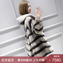 Velvet imported mink coat Womens whole mink mid-length American female mink mink fur coat hooded