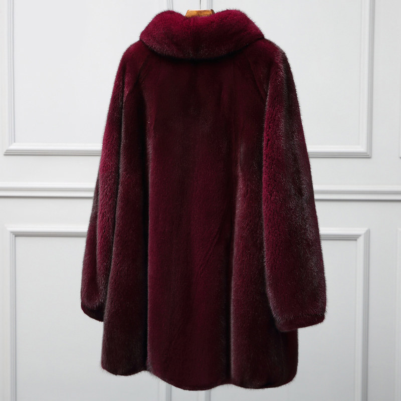 Henning Whole Mink Mink Fur Coat Ladies Mid-length Lianhood Imports Goose Down Ferret Fur Fur Fur Fur Coats in Old Age Mom