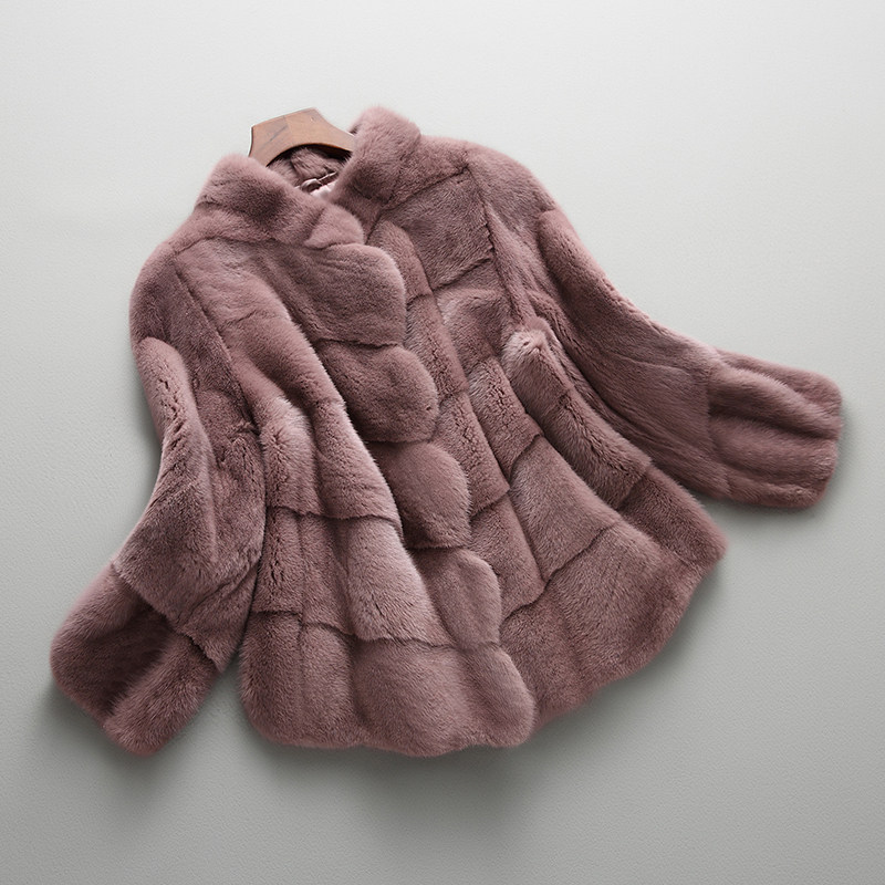 Mink leather big coat woman short section 2021 new imported mink fur fur fur jacket female cross platoon display slim ZD7151