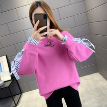 Sweatshirt 2021 new explosive female spring and autumn thin ladies design sense niche Tide ins Super fire fake two pieces of splicing