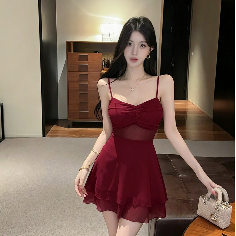 Night Shift Age-Reducing Dress Nightclub V-Neck Sexy Low-Cut Mesh Splicing See-Through Flared Strapless Mini Dress Night Shift Age-Reducing Dress Nightclub V-Neck Sexy Low-Cut Mesh Splicing See-Through Flared Strapless Mini Dress