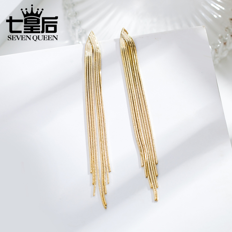 Champagne Gold Color Earrings Women's Pure Silver Silver Needle Temperament Long Version Streaming Suearrings 2022 New Tide Superfairy Fashion