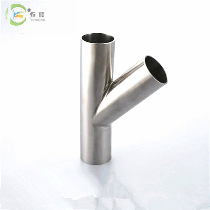 304 316L sanitary grade skew Y type three-way food inside and outside mirror welding y air duct stainless steel water pipe fittings 46