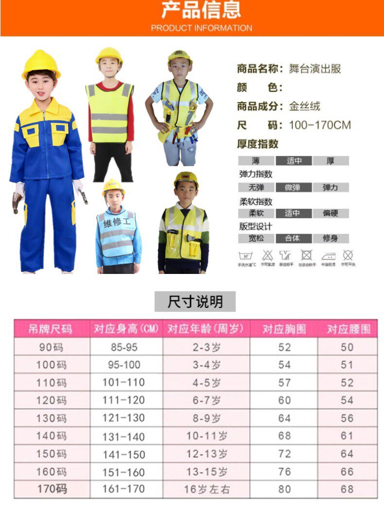 幼儿童快递员外卖员厨师理发师职业扮演服志愿者马甲消防员表演服详情4