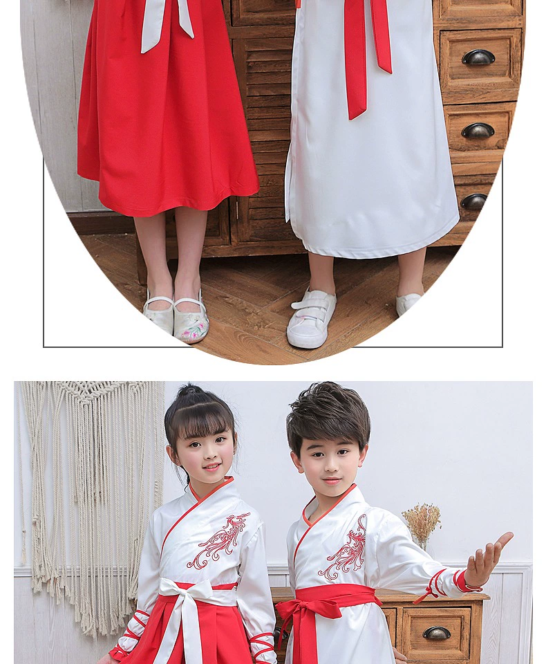 Ngày thiếu nhi Trang phục dành cho trẻ em Hanfu Cô gái Trang phục Biểu diễn Phong cách Trung Quốc Bé trai Mẫu giáo Trẻ em Sách Trẻ em Nghiên cứu Trung Quốc Trang phục biểu diễn - Trang phục