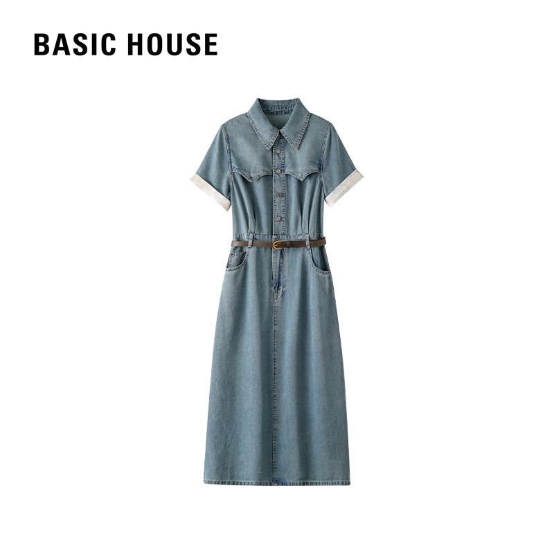 Baijiahao Light Luxury High-End Denim Dress 2026 Summer New Style Waist-Cinching Slimming Elegant Age-Reducing Mid-Length Dress