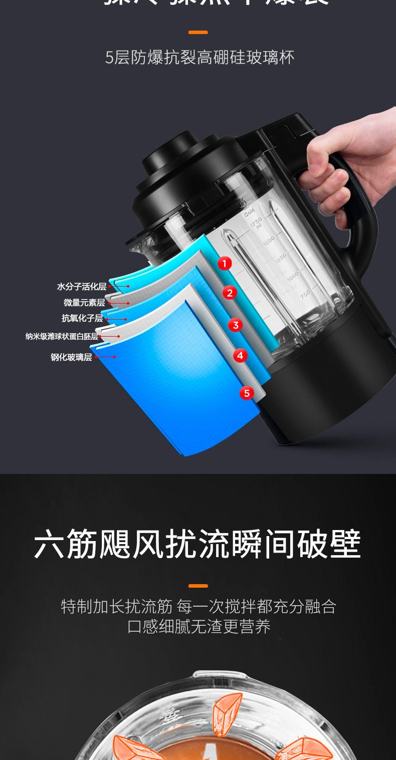 苏泊尔 多功能破壁料理机 1.7L 带熬煮 冷热双杯 图13