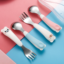  Childrens tableware Baby learning to eat training spoon short handle Stainless steel baby spoon set portable supplementary food fork spoon
