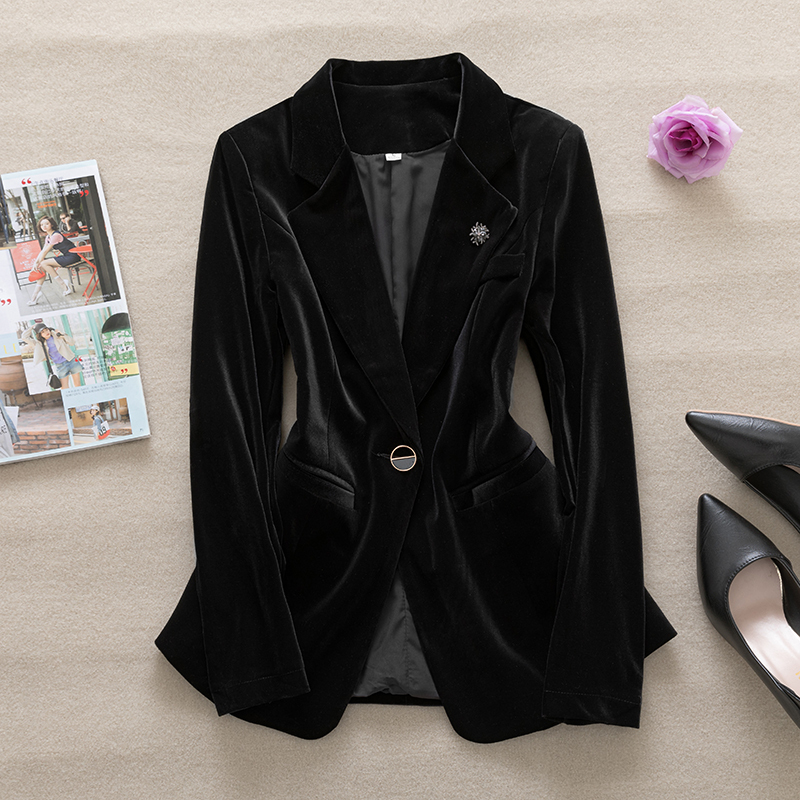 High-End Velvet Suit for Women 2025 Spring and Autumn New Short Velvet Blazer Jacket Plus Size Business Attire Two-Piece Set