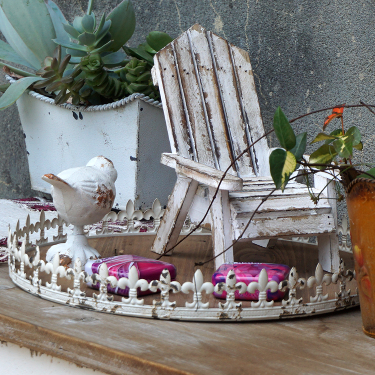 Vintage lace edge Wooden tray Fruit plate Gardening groceries Mini solid wood small chair Flower pot rack ornaments