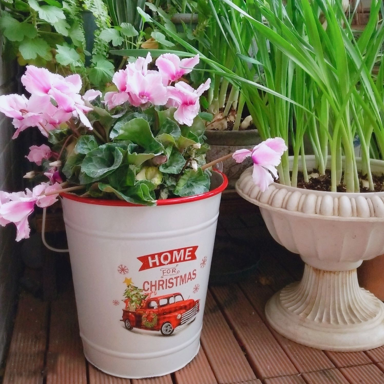 Old Christmas gift storage Wrought iron bucket Garden Gardening grocery bucket Vintage style imitation Enamel flower bucket ornaments
