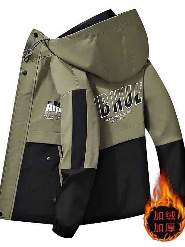 Fleece-Lined and Thickened Men's Jacket, Autumn and Winter Trendy Hooded Jacket, Windproof, Waterproof, Casual, Warm Men's Outdoor Jacket