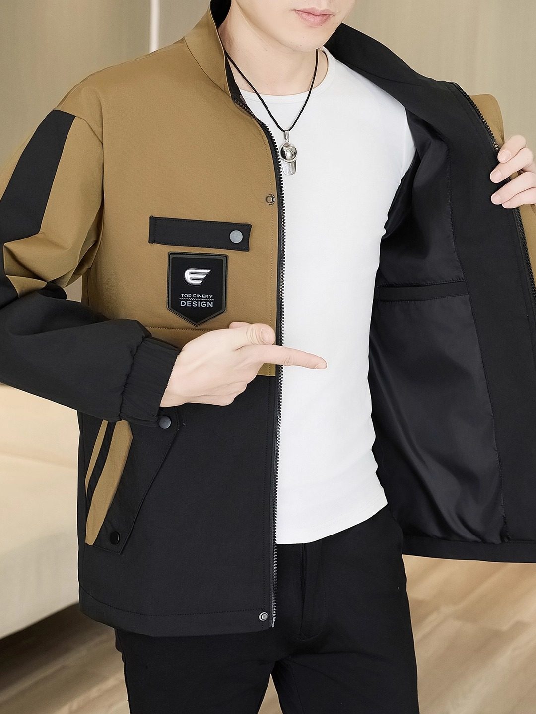 Men's Jacket Spring and Autumn Trendy Korean Style Workwear Stand Collar Jacket Men's Windproof Waterproof Thin Jacket Men's Coat