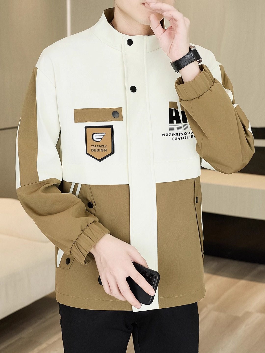 Fleece-Lined and Thickened Men's Cotton Jacket, Winter Trendy Korean Style Stand-Up Collar Cotton Coat, Windproof, Waterproof, Warm Men's Cotton Clothing