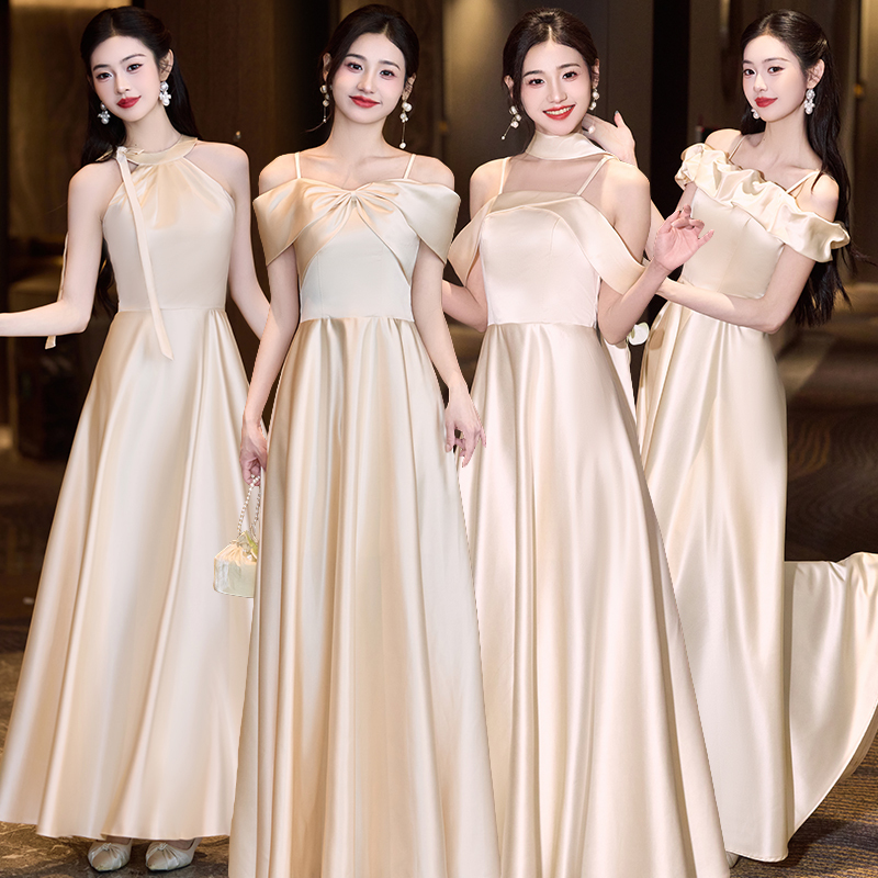 Bridesmaid Dress 2025 New Style Wedding Sister Group Champagne Color Stunning High-End Niche Everyday Wear Petite Dress