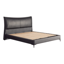 Mousse Leather Bed Master Bedroom Marriage Bed Leather Bed Modern Simple Solid Wood Upholstered Bed Light Luxury Internet Celebrity Bed Mousse Double Bed