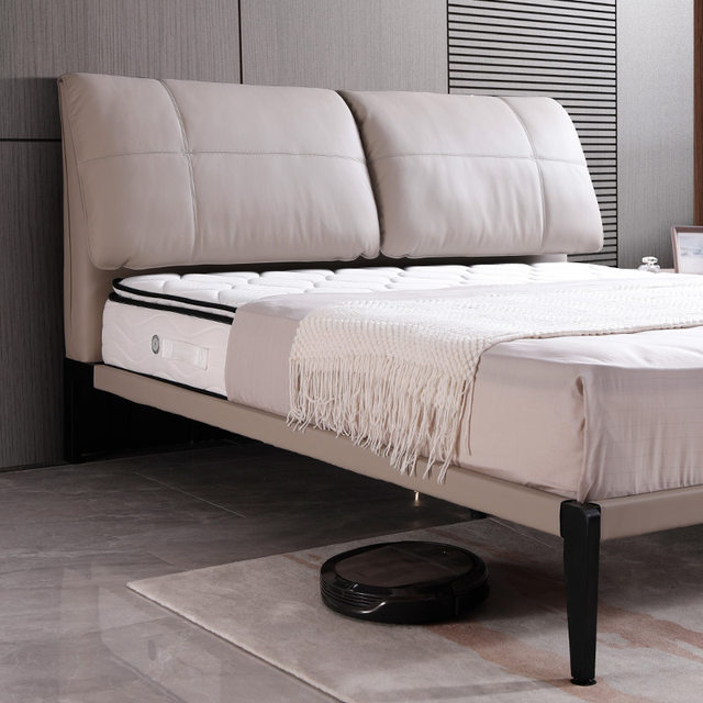 Mousse official flagship store leather bed modern simple double bed ear bedroom master bed 113