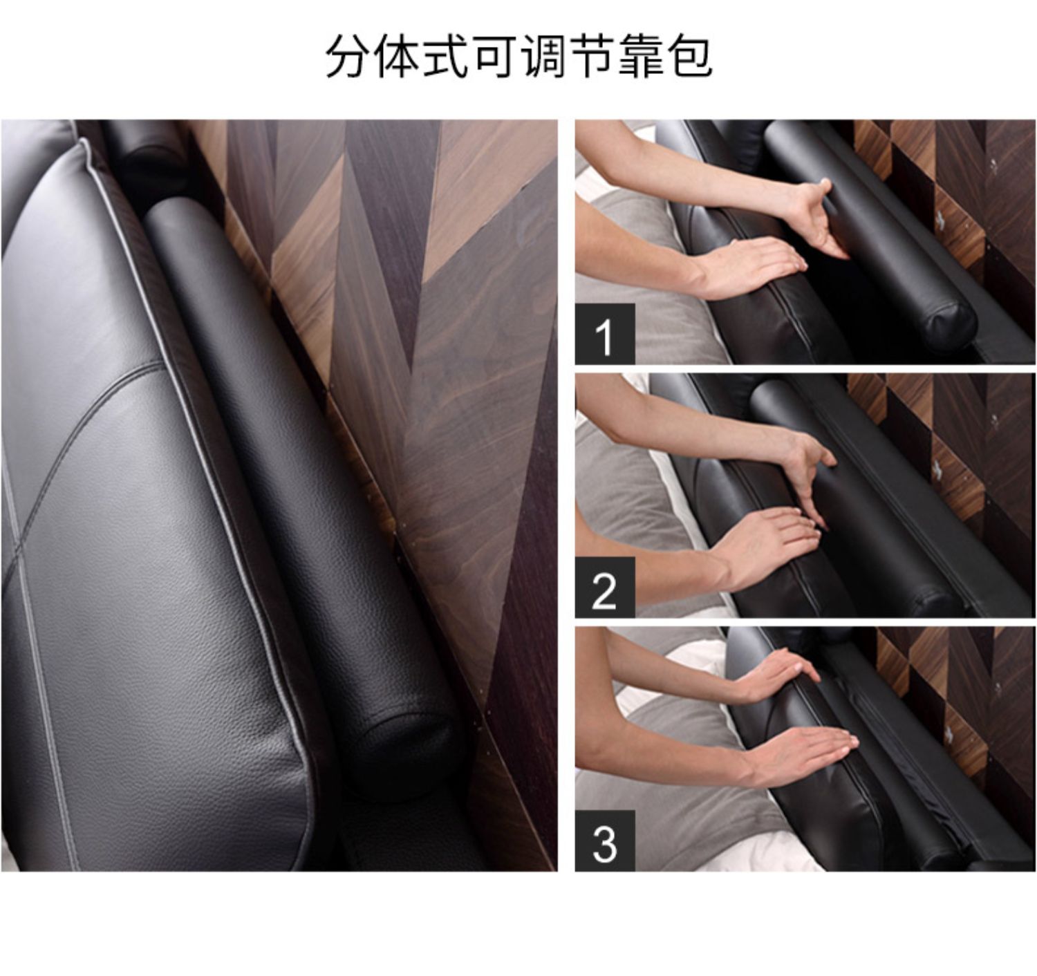 Musi Pi master bedroom khung giường hiện đại nhỏ gọn giường da đen giường đôi 1,8 m mềm túi da W006 - Giường giường ngủ gỗ óc chó