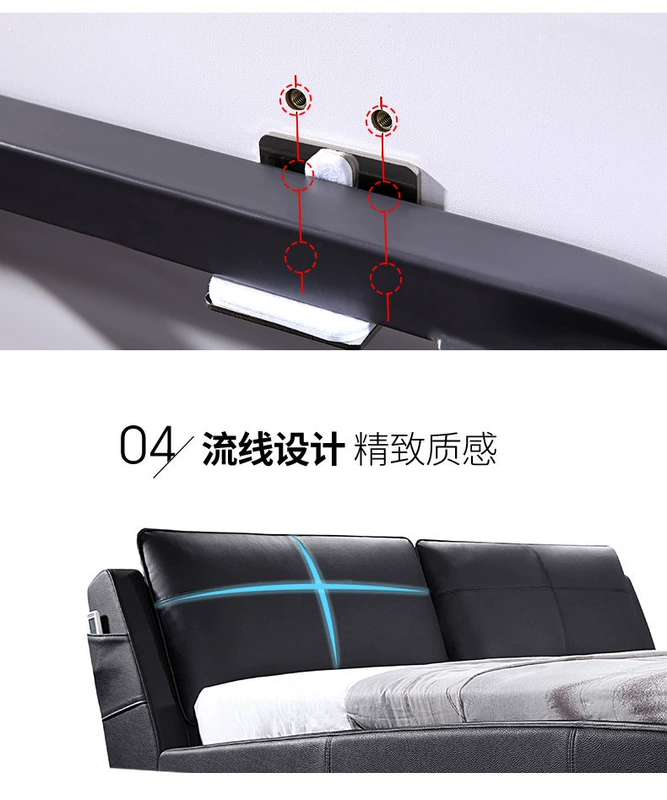 Mousse giường giường nệm da + kệ da giường nệm lõi tay xi lanh một cách độc lập Biển giường ngủ - Giường