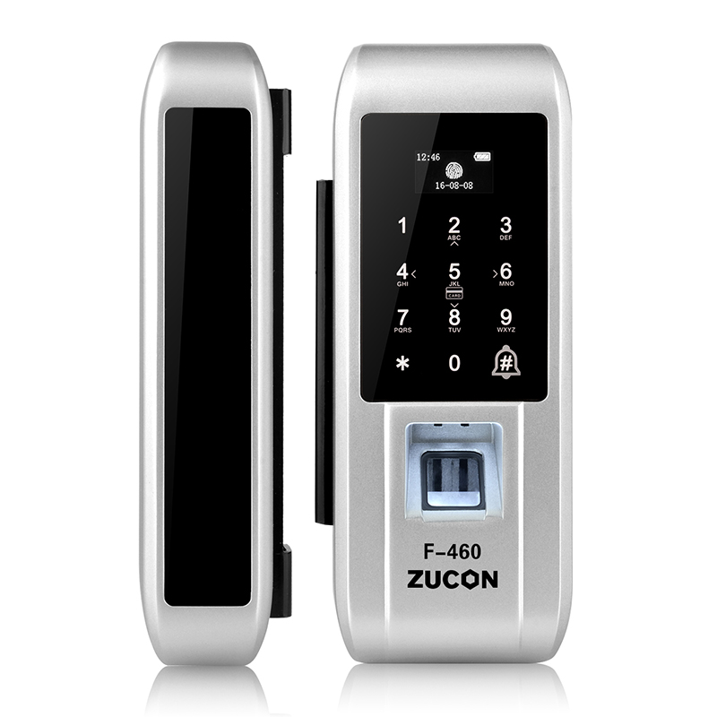 ZUCON F460办公室玻璃门指纹锁免开孔免布线密码锁锌合金属门禁锁IC卡