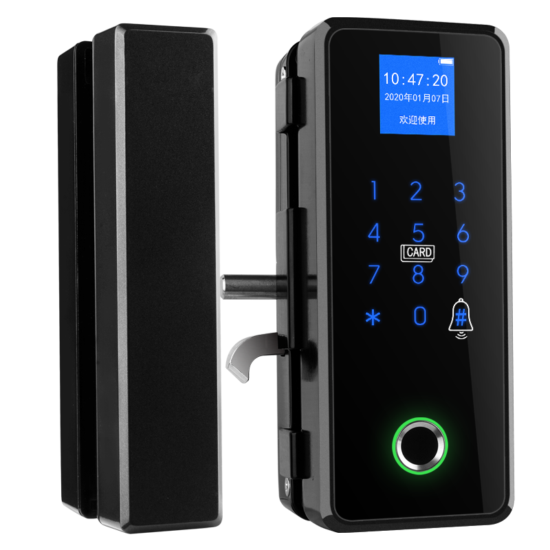 ZUCON F453玻璃门指纹锁带钩锁免开孔办公电子密码锁单开对开免插销