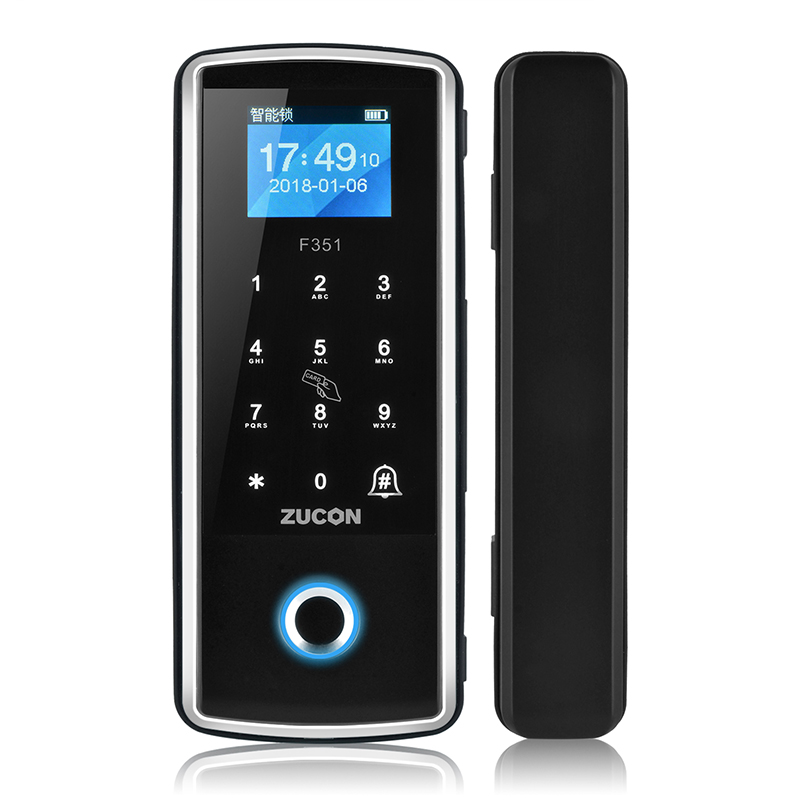 ZUCON F351办公室玻璃门指纹锁单开半导体免开孔智能电子密码锁双门禁