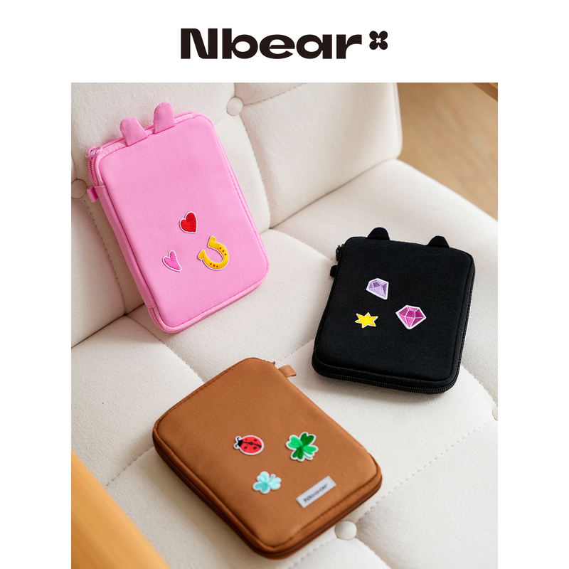 Nbear Korean-Style Minimalist Small Velvet Passport Holder Portable Document Zipper Pouch Storage Bag Coin Purse Card Holder