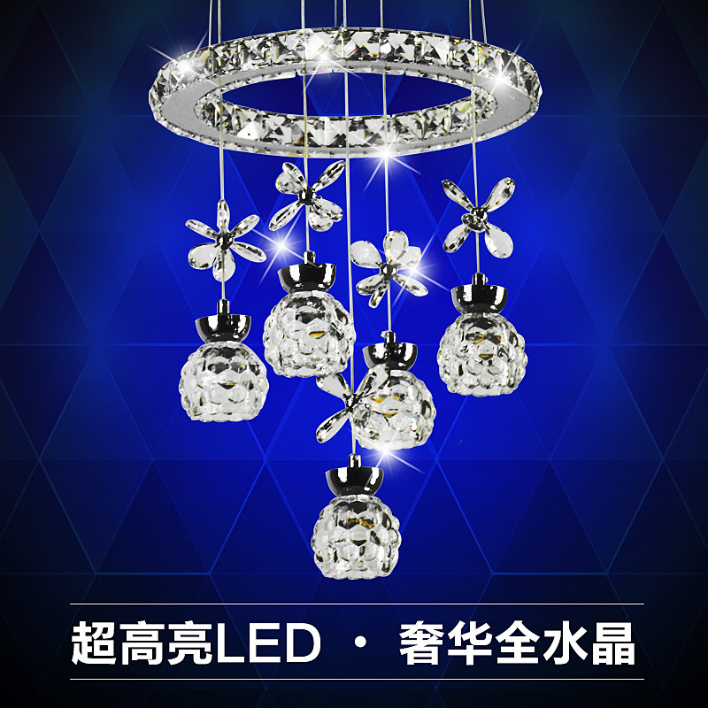 水晶圆led餐厅灯吊灯 饭厅三四五头现代简约创意个性吧台餐桌鱼线