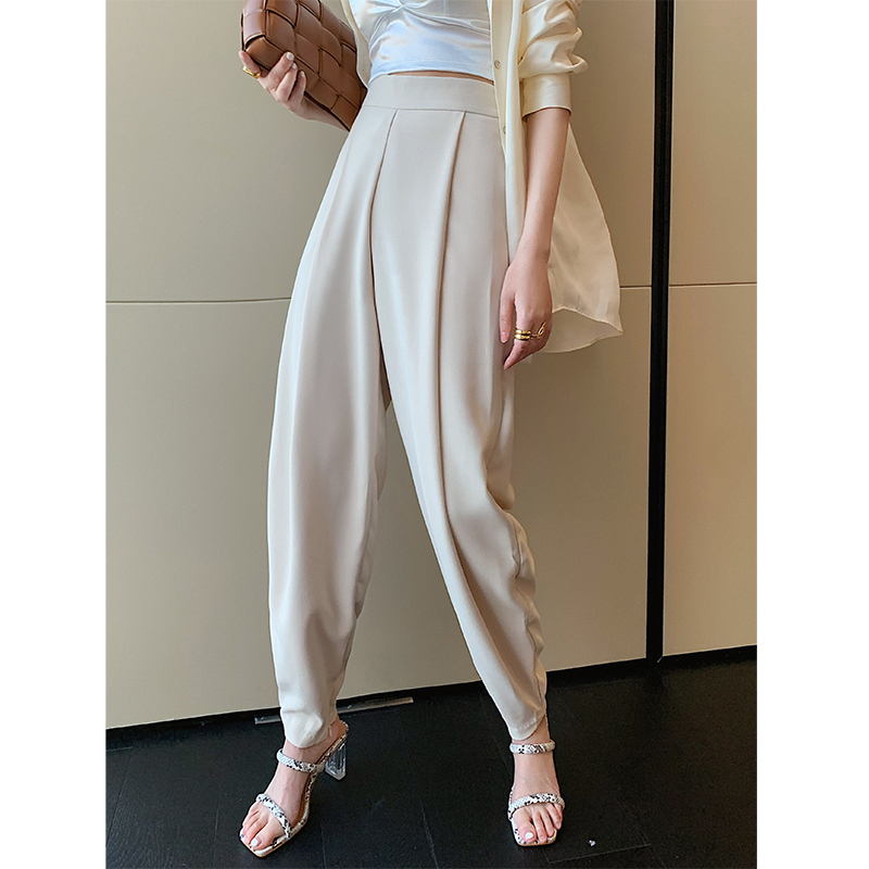 Thin section minimalist slim fit slim fit pants Lace Suit Pants Woman Casual Bend-shaped Scissors Bungling Pants Broadleg Casual Pants