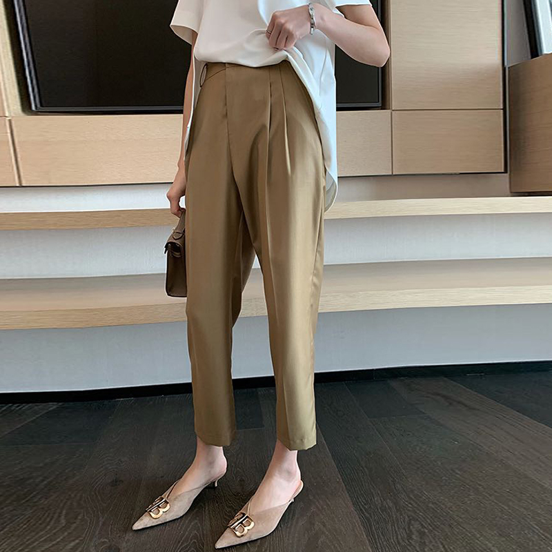 2022 spring summer thin section Mist Surface Glossy Suit Smoke suit Pants Woman High Waist Loose slim 100 lap 90% casual pants