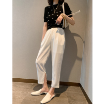 EAMODE summer new wide-leg harem pants womens thin hem zipper nine-point suit pants radish tapered pants
