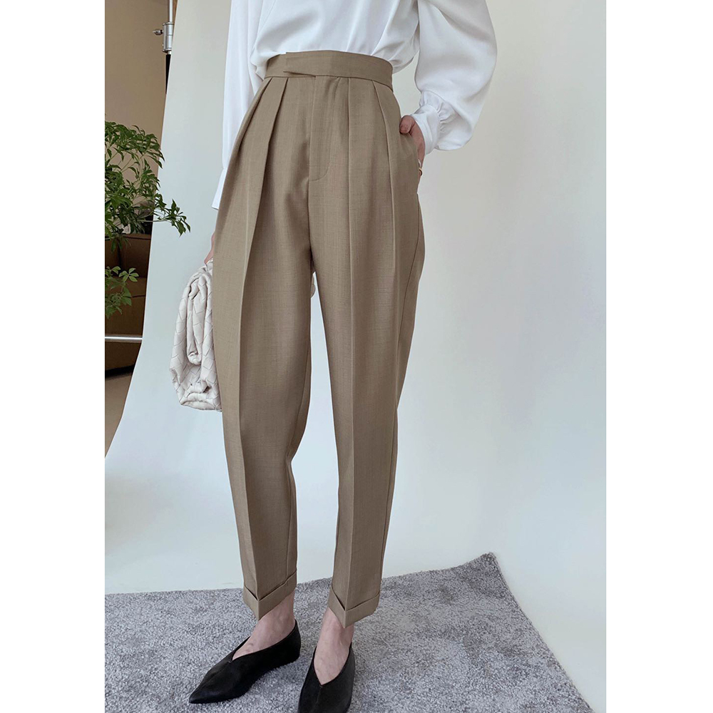 Fall new pen quite a side suit Suit Smoke Tubes Pants Woman High Waist Card Its Broadlegged Pants Tapered Roperin 90% Casual Pants