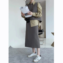 2020 autumn and winter New simple design fashionable suit female round neck split vest skirt two-piece set