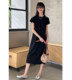 EADMO summer light luxury minimalist three-dimensional dividing line design rear slit casual slim long sweatshirt dress