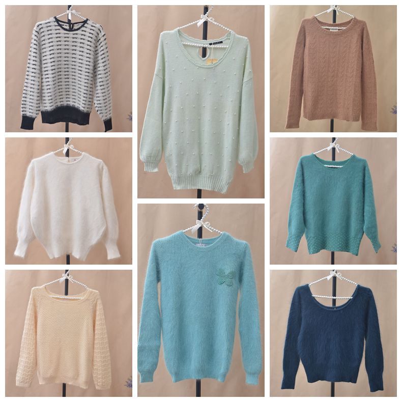 Sweet Girly Style Autumn and Winter Retro Angora Rabbit Fur Versatile Slim-Fit Pullover Knit Sweater for Women