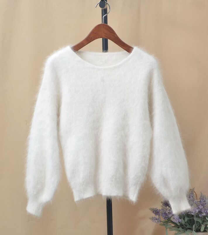 Autumn and Winter New Korean-Style Sweet White Warm Versatile Pullover Sweater for Women Made of Angora Rabbit Fur Autumn and Winter New Korean-Style Sweet White Warm Versatile Pullover Sweater for Women Made of Angora Rabbit Fur
