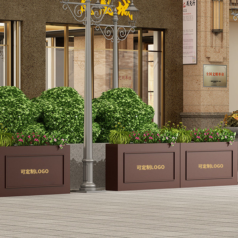 Wrought iron outdoor flower rack stainless steel planting box outdoor commercial street rectangular flower pot flower box flower bed fence custom