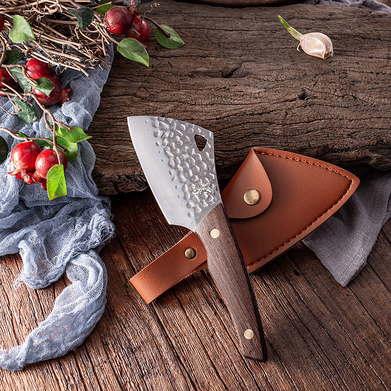 Open Fish Knife With Leather Sheath Butchery Knife Stall Kill Fish Open Belly Portable Mini Knife Fruit Sharp Forged Carbon Steel