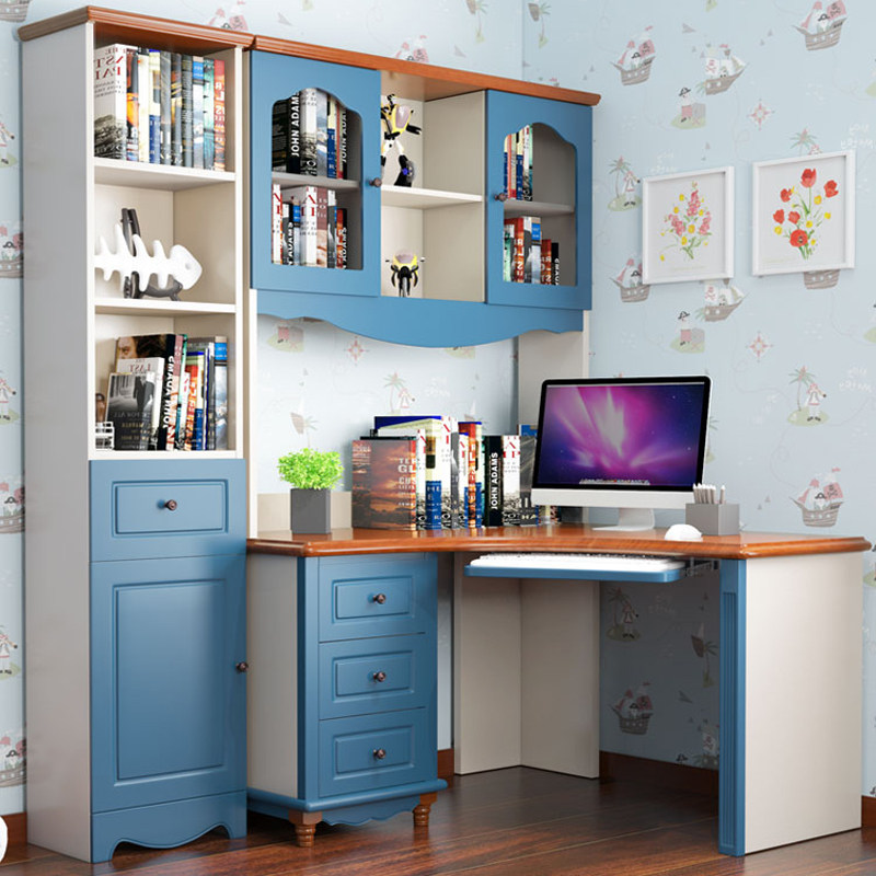 Mediterranean desk bookshelf combination home corner children's computer desk writing desk student learning desk desk