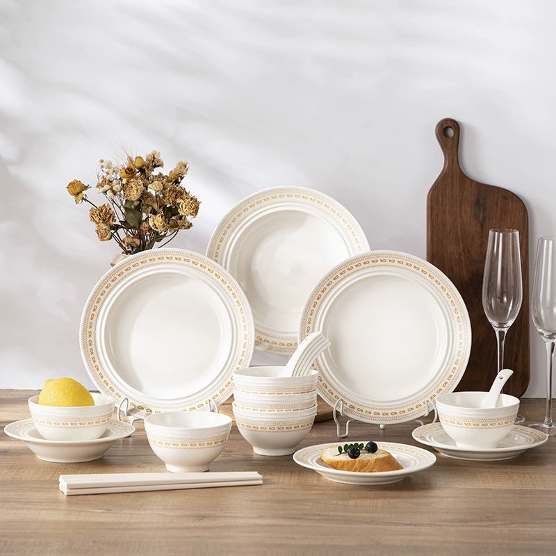 Weidu Ceramic Wheatfield Watchers W-Cj5412 Tableware 12-Piece Bowl, Plate, Chopsticks New Chinese Style Gold-Edged Gift Set