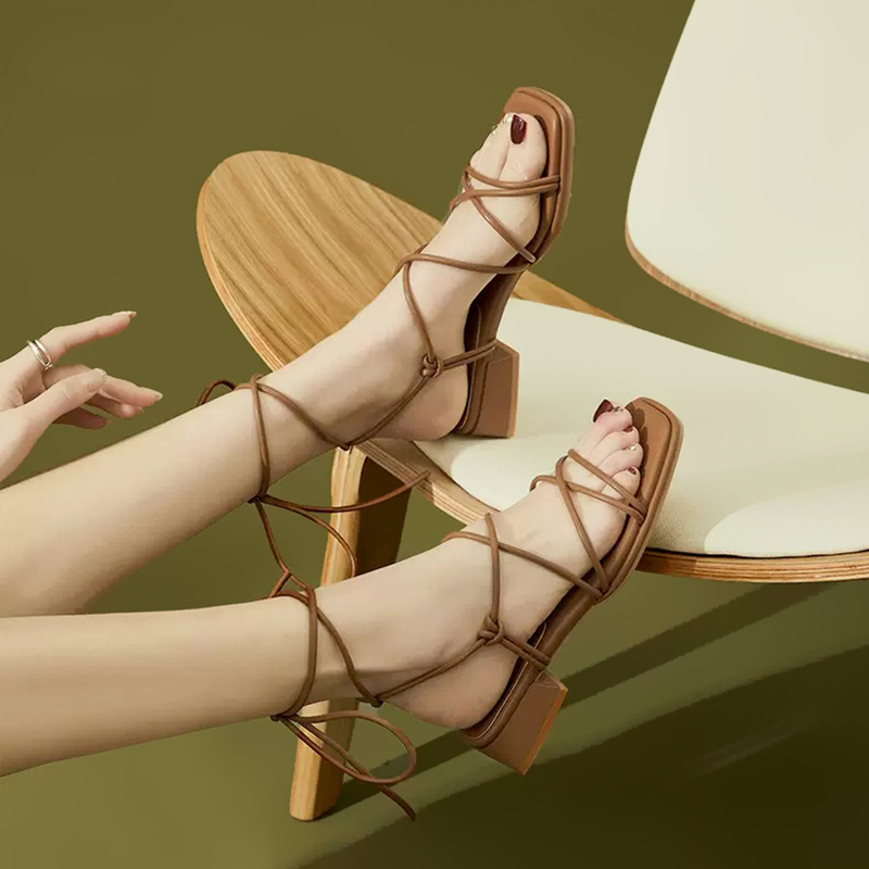 Deer Flower Strap Roman Sandals for Women, New Niche Fairy Style Square Toe Chunky Heel Designer Genuine Leather Sandals Deer Flower Strap Roman Sandals for Women, New Niche Fairy Style Square Toe Chunky Heel Designer Genuine Leather Sandals