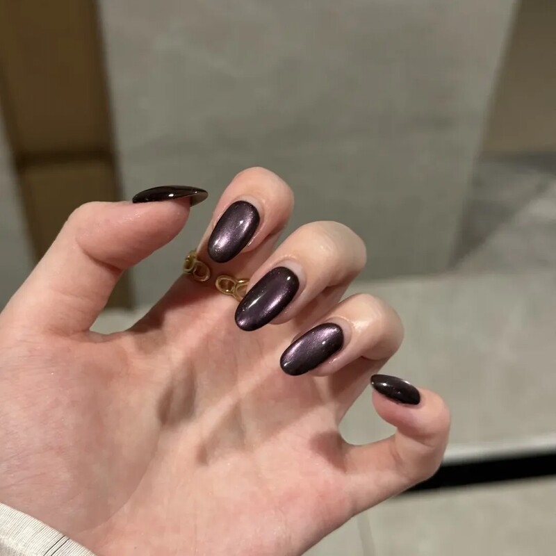 Purely Handmade Wearable Nails with a Gentle, Simple, and Elegant Vibe, Short Style, Black and Purple Cat-Eye Effect, High-End Fake Nail Patches Purely Handmade Wearable Nails with a Gentle, Simple, and Elegant Vibe, Short Style, Black and Purple Cat-Eye Effect, High-End Fake Nail Patches