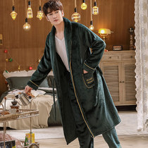 Flannel sleepwear male winter thickened long style warm coral suede pyjamas mens gush autumn and winter style home clothes