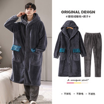 Autumn Winter Mens Coral Suede Pyjamas Thickened Warm Flange Suede Cartoon Pyjamas Long home Suits Winter Suits