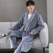 Flannel sleepwear mens autumn and winter thickened long-style bathrobe coral suede big code plus suede warm sleepwear male winter